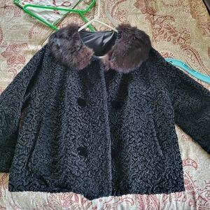 Black Persian Lamb Jacket with Mink Collar